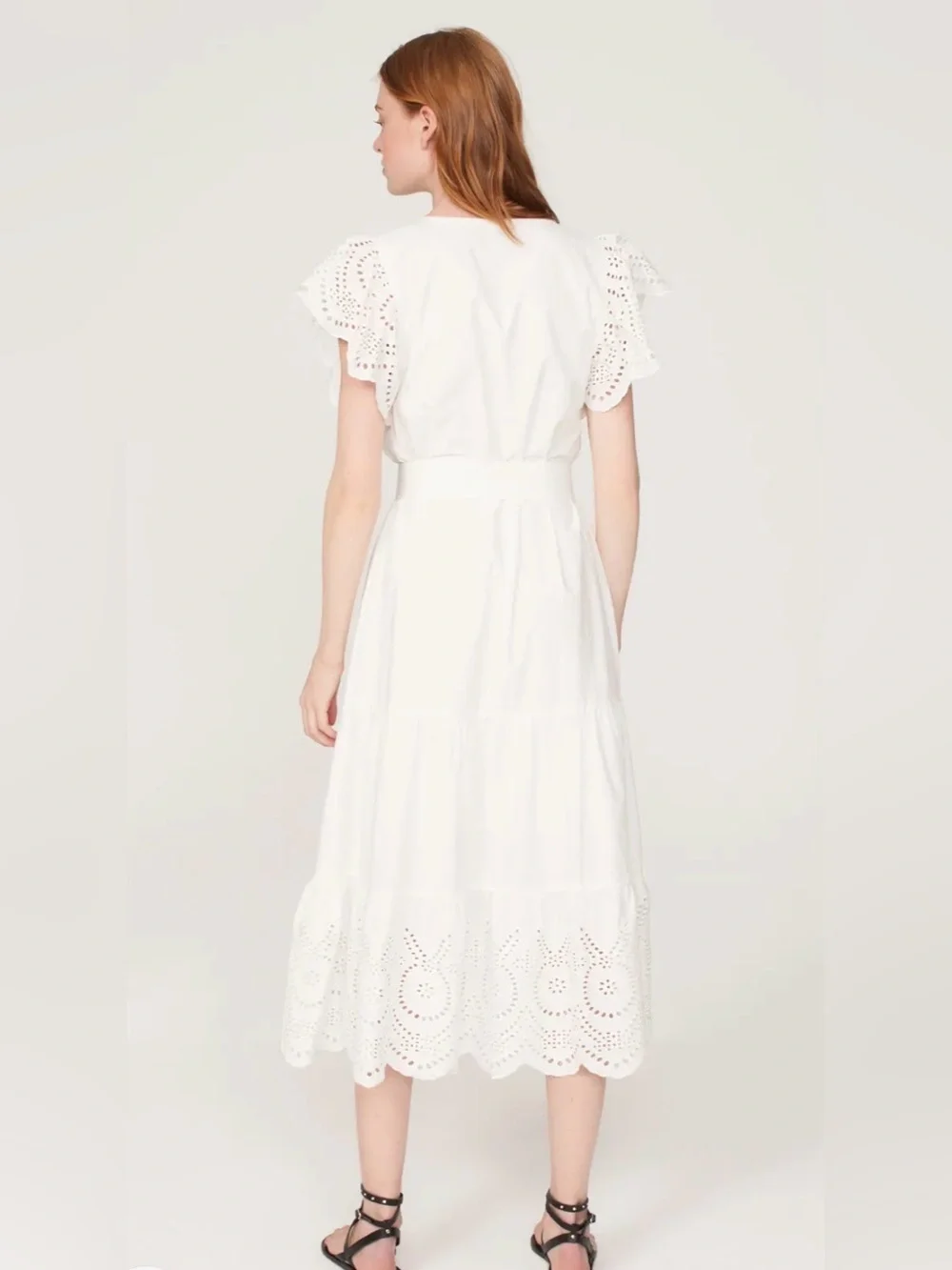 Rails Gia Dress Women's White Eyelet Midi Dress with Tie Waist Sz L